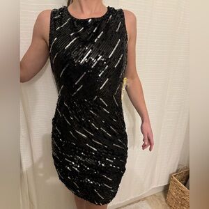 NWT Alice & Olivia Phebe Black Sequin Silk Dress